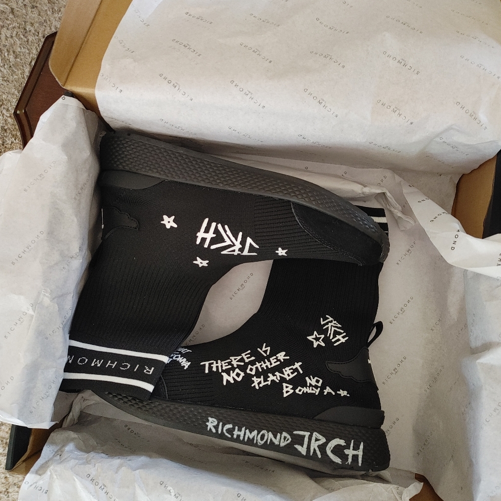 JOHN RICHMOND WOMENS SOCK FIT HI TOP SNEAKER IN BLACK, 36